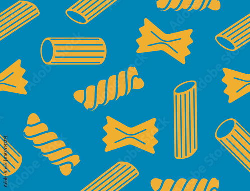 Pasta shapes seamless pattern illustration. Minimalist penne and fusillu vector for packaging and textiles