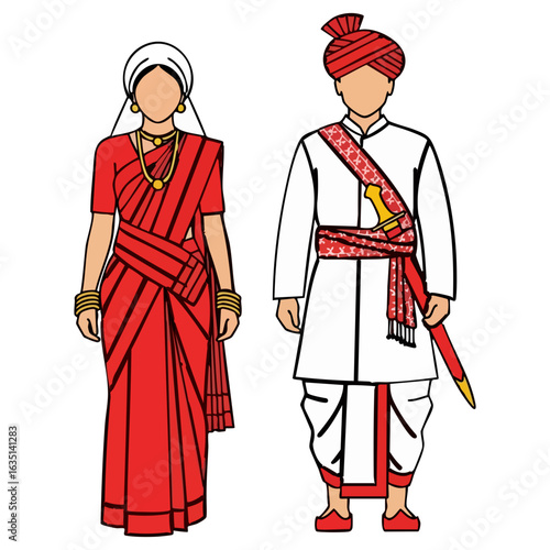 Kodava Coorg Couple Vector - Karnataka Traditional Cultural Attire Logo Design