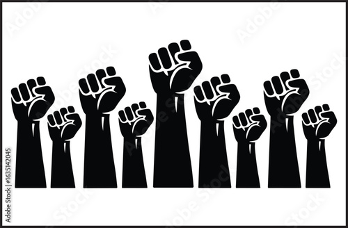 Raised Fists Crowd Unity Protest Revolution Solidarity Power Movement Vector Silhouette Group