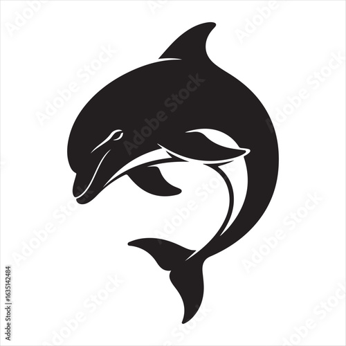 Black dolphin leaping gracefully in water silhouette jumping