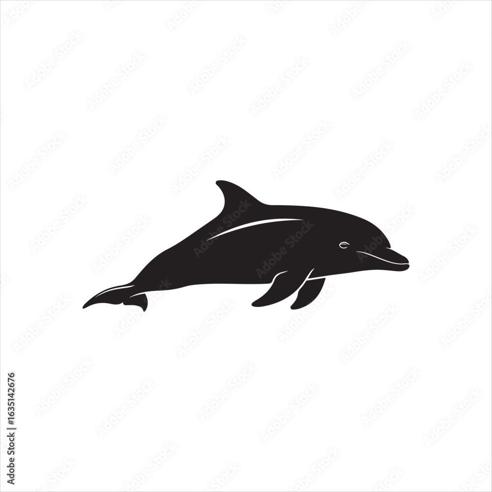 Fototapeta premium Black dolphin silhouette swimming gracefully ocean