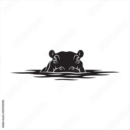Black hippopotamus head emerging from dark water animal wildlife