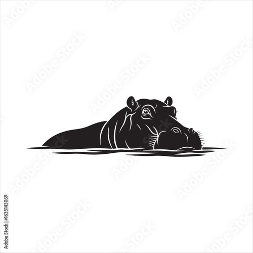 Black hippopotamus head emerging from water animal wildlife