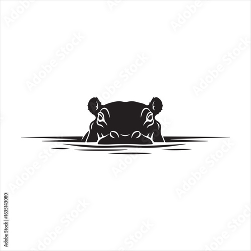 Black hippopotamus head emerging from water animal wildlife