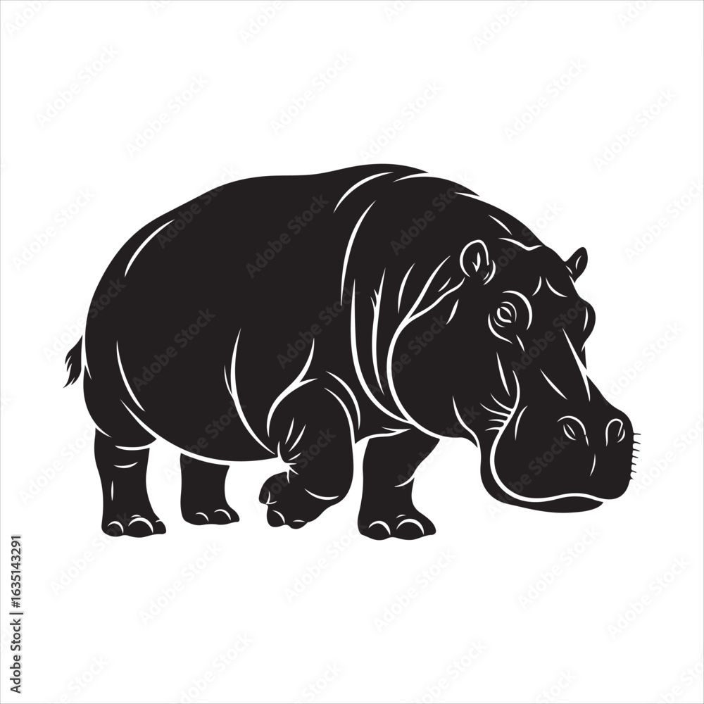 Obraz premium Black hippopotamus walking on white background animal wildlife
