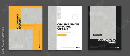 social media template banner blog fashion sale promotion. fully editable instagram and facebook square post frame puzzle organic sale poster. fresh yellow black element shape vector background