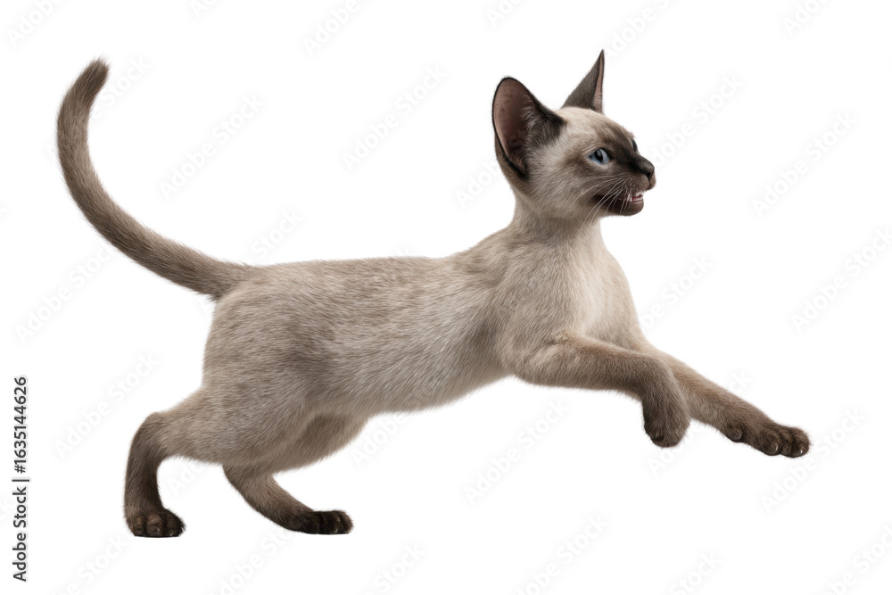 Obraz premium Playful cream kitten jumping in midair isolated on transparent background
