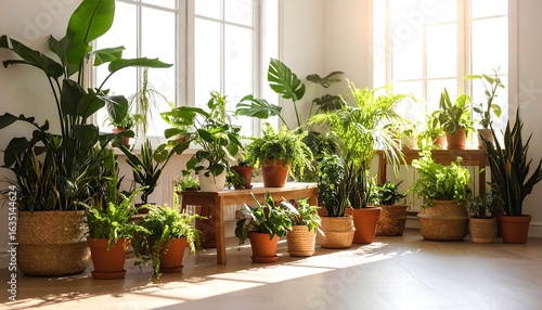 Sunlight streams into room filled with various houseplants