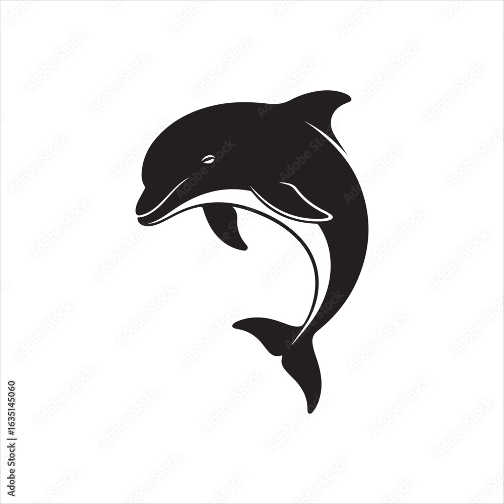 Fototapeta premium Black silhouette of a leaping dolphin on a white background vector