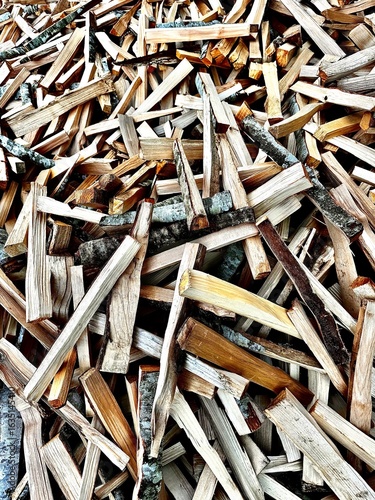 Chopped kindling logs wood on a wood pile on Vancouver Island 