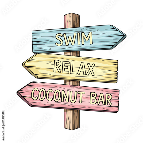 Tropical Beach Destination Signpost Vector Illustration for Summer Vacation Graphics and Marketing