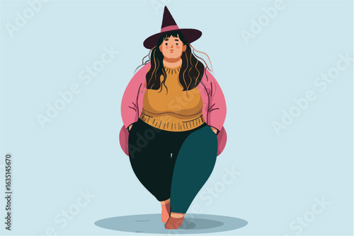 Cute fantasy cartoon style halloween witch character