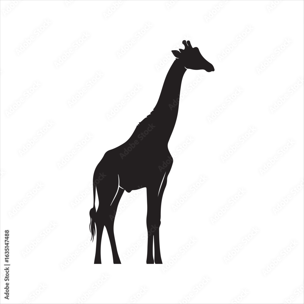 Silhouette of a giraffe standing tall black white Silhouette of a giraffe standing tall black white