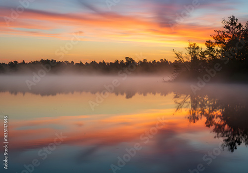 Wallpaper Mural Vibrant sunrise paints the sky and reflects beautifully on a tranquil lake. Torontodigital.ca