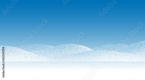 Winter snow mountains tipple background. Snow wave hill white noise gradation. Winter landscape grain dot effect. Nature mountain pattern. Halftone dotwork vector illustration