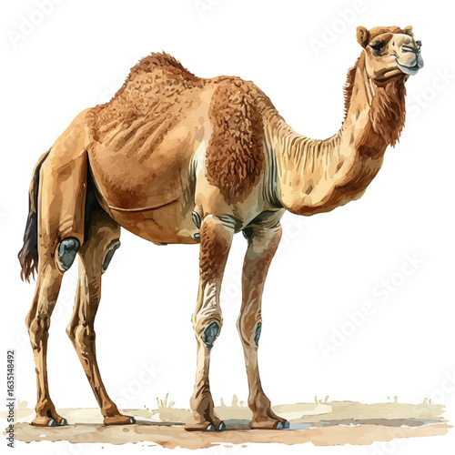 watercolor of Dromedary Camel, vector, isolated on a white background.