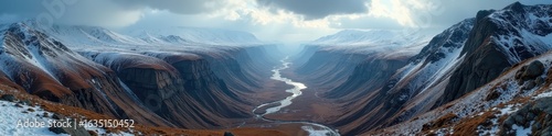Abisko canyon's dramatic aerial view Moody, wild landscape , wild, travel