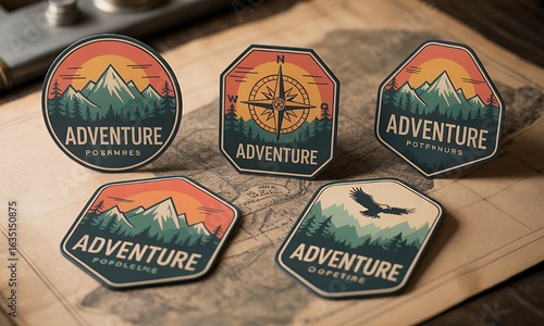 Adventure Stickers Patches Mountain Compass Designs for Outdoor Enthusiasts