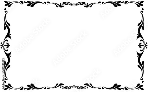 モノクロの手描き装飾枠。横長。