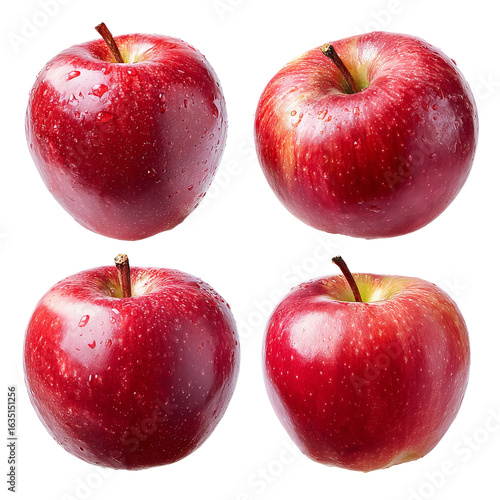 Red Apple Collection: A vibrant display of four fresh, perfectly ripe red apples, each showcasing their natural form, color, and appealing textures, ready to entice and nourish.