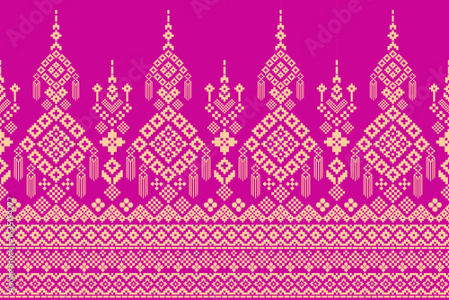 Pink geometric ethnic, fabric , textile, embroidery, Tribal traditional silk, fashion vector, background design