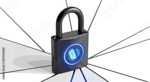 Secure biometric padlock: Modern cybersecurity technology guarding digital privacy.