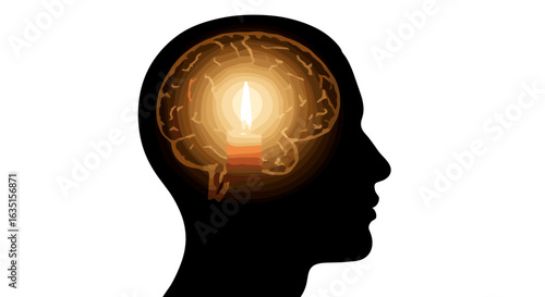 Glowing Mind: Brain with Lightbulb Idea Conceptual Illustration
