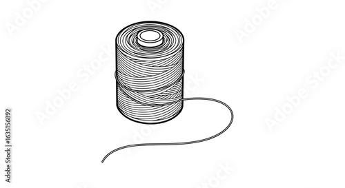 Thread Spool Illustration: Detailed Line Art for Sewing and Crafting