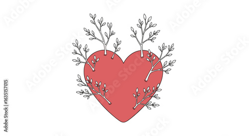 Heart's Growth: Artistic Depiction of Love and Renewal in White Space