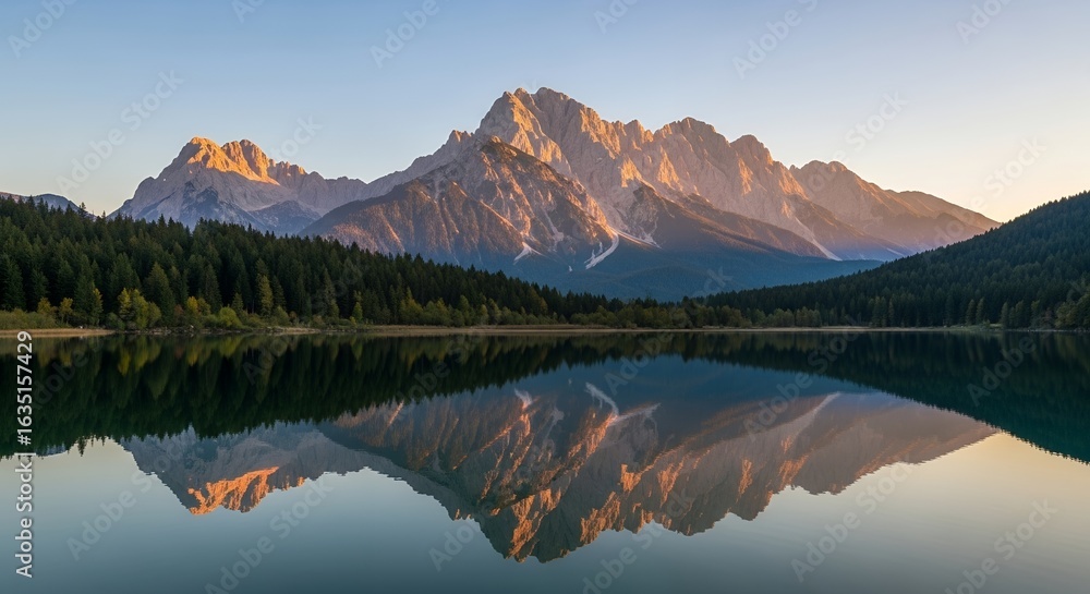 Fototapeta premium Majestic Mountain Reflection in Calm Lake at Sunrise