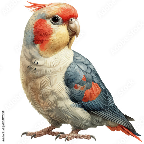 Cockatiel, watercolor drawing vector, isolated on a white background.