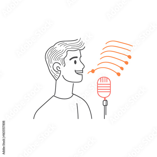 The icon is a flat color line representation of a radio host, sound record, broadcast, and dj