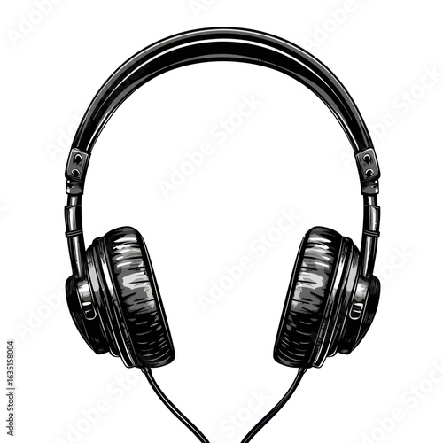 Image of black and white headphones presented in a modern style on a white background