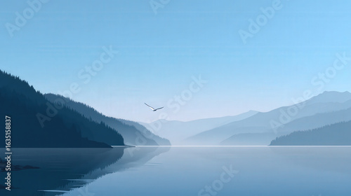 Wallpaper Mural majestic bird soaring high above tranquil lake creating captivating view of nature Torontodigital.ca