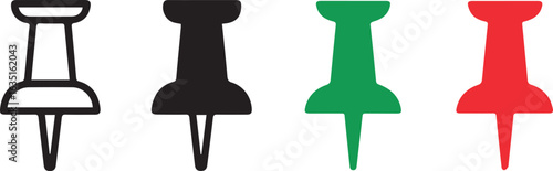 Colorful push pins vector graphic illustration for notice board and office supply design element usage