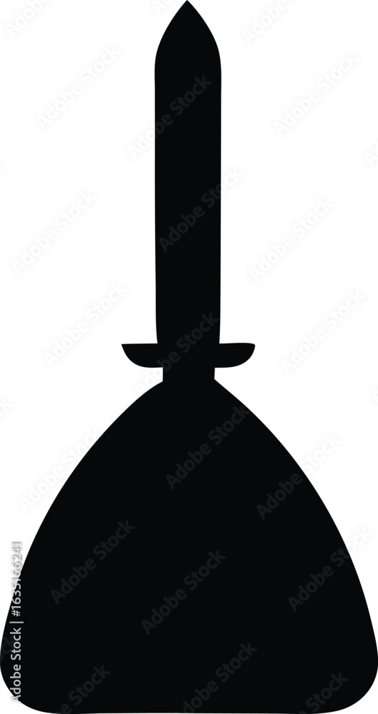 Fototapeta premium Black silhouette icon of a mythical sword embedded in a stone. Vector graphic of a legendary blade.