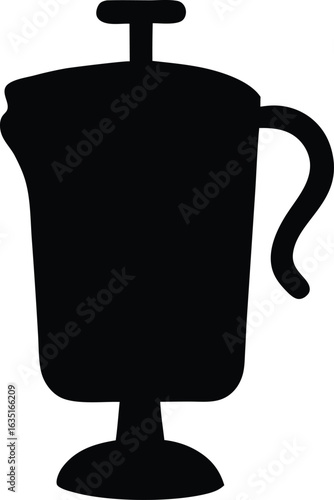 Black silhouette icon of a French press coffee maker, a vector illustration of a brewing device