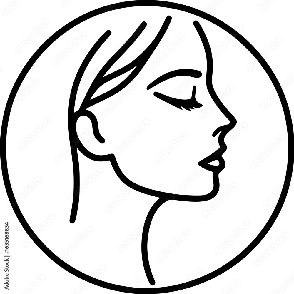 Minimalist black and white side woman's face in line art style. Clean, modern, and scalable—ideal for stickers, logos, or digital use. Minimalist black and white side woman's face in line art style. Clean, modern, and scalable—ideal for stickers, logos, or digital use.