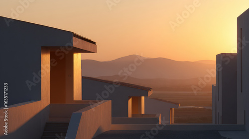 symbolic urban landscape from one of top  countries featuring abstract architecture with minimalist buildings