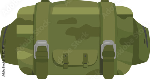 A green military backpack displayed against a plain white background.