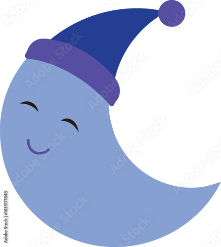 Vector illustration in cartoon style moon with a nightcap sweet dream and