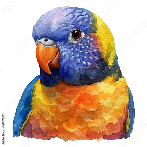 Budgerigar, watercolor clipart vector, isolated on a white background.
