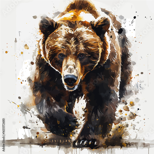 Brown Bear, watercolor drawing vector, isolated on a white background.