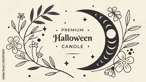 Halloween candle floral moon design premium scented candle for autumn decor and spooky season decorations