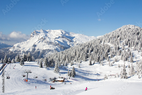 Ski slopes in the ski area des Houches Chamonix Mont-Blanc Haute-Savoie France