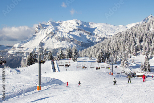 Ski slopes in the ski area des Houches Chamonix Mont-Blanc Haute-Savoie France