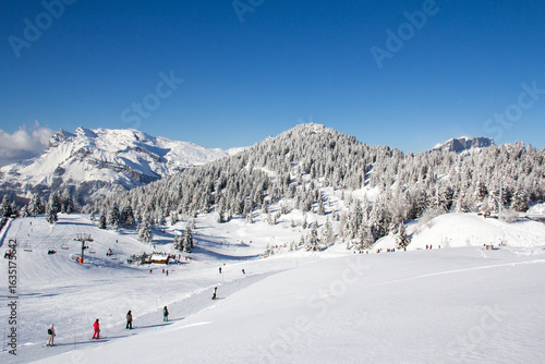 Ski slopes in the ski area des Houches Chamonix Mont-Blanc Haute-Savoie France