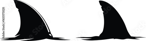Two silhouette shark fins against a white background.