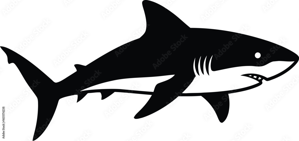 Fototapeta premium Shark clipart illustration , featuring a black and white silhouette.