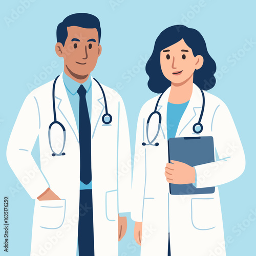 Male and Female Doctors – Flat Medical Illustration
